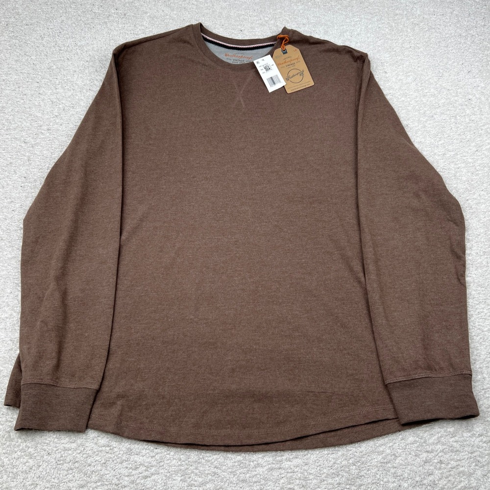 Weatherproof Vintage Mens XXL Brown Long Sleeve Crewneck Shirt NWT WPL‎ 11590